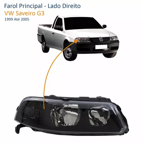 Farol Vw Saveiro G3 1999 Até 2005 Foco Duplo Máscara Negra Lado Direito Passageiro