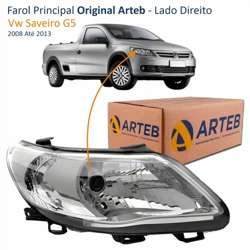 Farol Vw Saveiro G5 2008 Até 2013 Original Arteb Máscara Cromada Lado Direito Passageiro