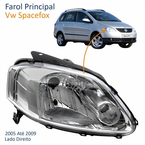 Farol Vw Spacefox 2005 Até 2009 Máscara Cromada Lado Direito Passageiro