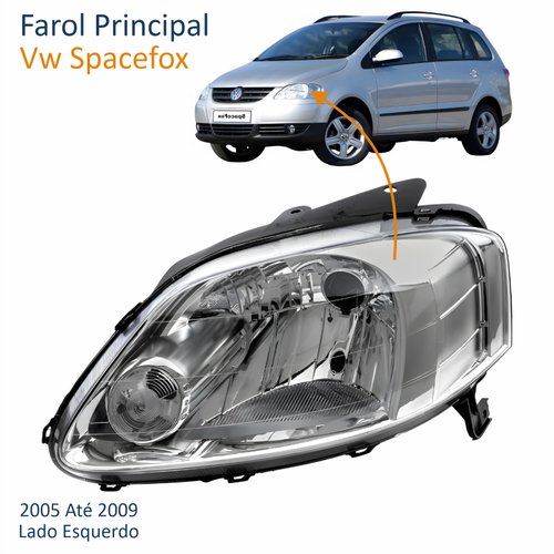 Farol Vw Spacefox 2005 Até 2009 Máscara Cromada Lado Esquerdo Motorista