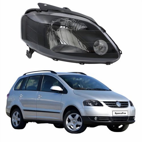 Farol Vw Spacefox 2005 Até 2009 Máscara Negra Lado Direito Passageiro