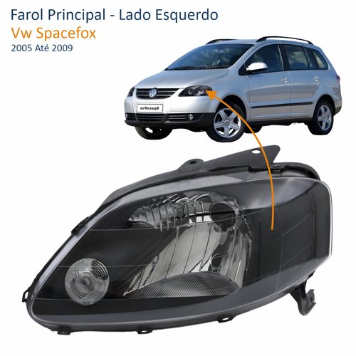 Farol Vw Spacefox 2005 Até 2009 Máscara Negra Lado Esquerdo Motorista