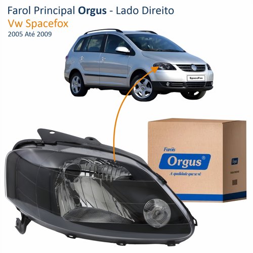 Farol Vw Spacefox 2005 Até 2009 ORGUS Máscara Negra Lado Direito Passageiro