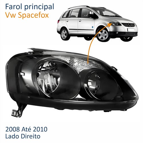 Farol Vw Spacefox 2008 Até 2010 Máscara Negra Lado Direito Passageiro
