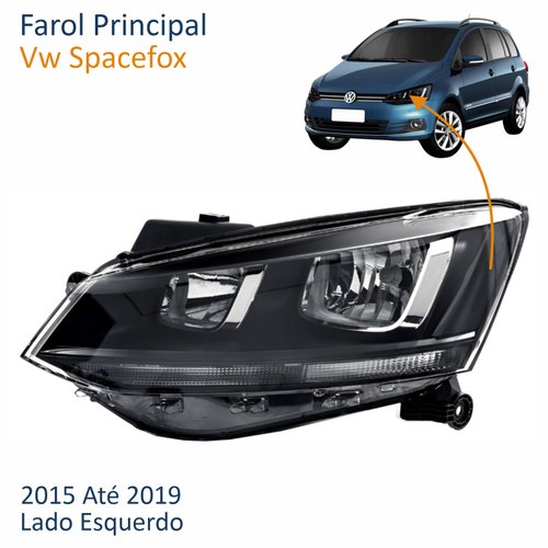 Farol Vw Spacefox 2015 Até 2019 Friso Preto Lado Esquerdo Motorista