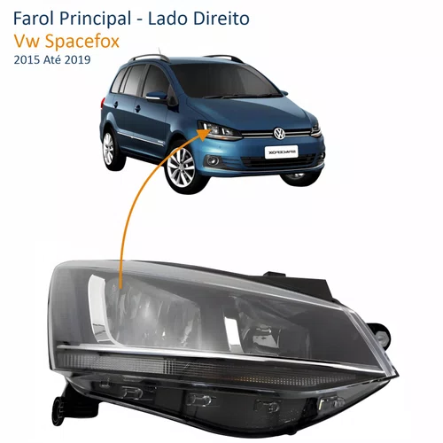 Farol Vw Spacefox 2015 Até 2019 Máscara Negra Friso Cromado Lado Direito Passageiro