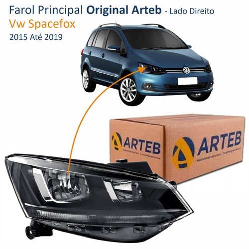 Farol Vw Spacefox 2015 Até 2019 Original Arteb Friso Preto Lado Direito Passageiro