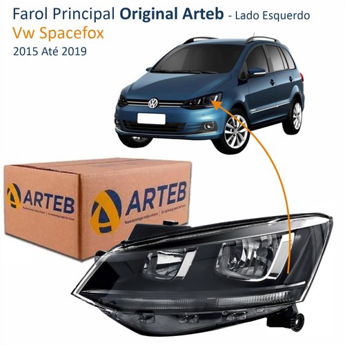 Farol Vw Spacefox 2015 Até 2019 Original Arteb Friso Preto Lado Esquerdo Motorista