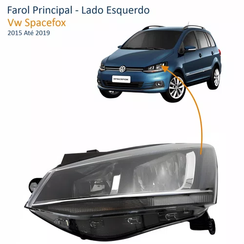 Farol Vw Spacefox 2015 Até 2019 ORIGINAL Máscara Negra Friso Cromado Lado Esquerdo Motorista