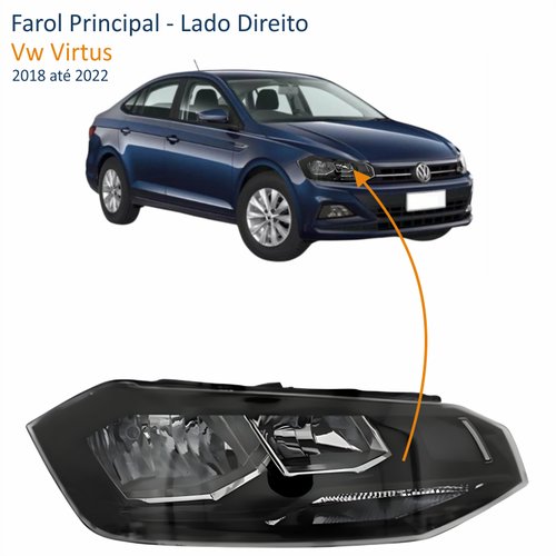 Farol Vw Virtus 2018 Até 2022 Máscara Negra Com Friso Preto Lado Direito Passageiro