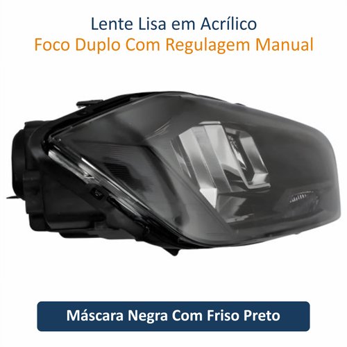Farol Vw Virtus 2018 Até 2022 Máscara Negra Com Friso Preto Lado Direito Passageiro