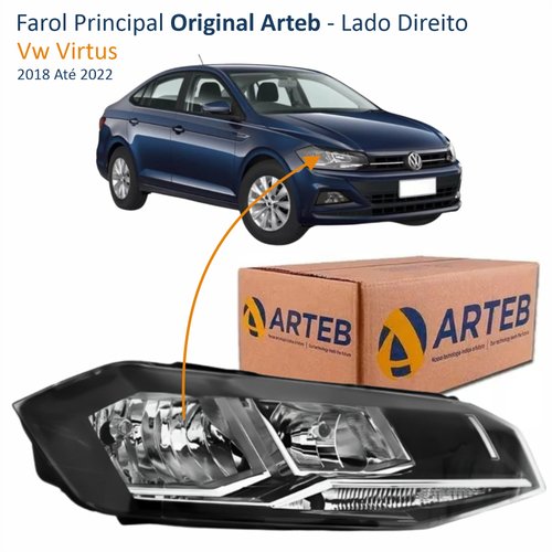 Farol Vw Virtus 2018 Até 2022 Original Arteb Máscara Negra Com Friso Cromado Lado Direito Passageiro