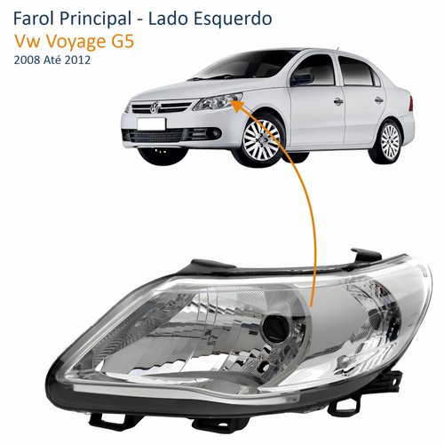 Farol Vw Voyage G5 2008 Até 2012 Máscara Cromada Lado Esquerdo Motorista