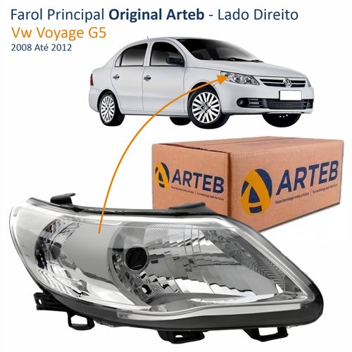 Farol Vw Voyage G5 2008 Até 2012 Original Arteb Máscara Cromada Lado Direito Passageiro