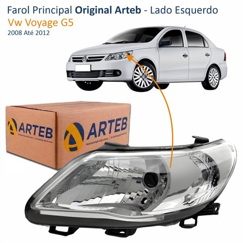 Farol Vw Voyage G5 2008 Até 2012 Original Arteb Máscara Cromada Lado Esquerdo Motorista