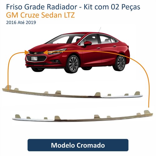 Friso Grade Radiador (Lado Emblema) GM Cruze LTZ 2016 Até 2019 Kit 02 Peças