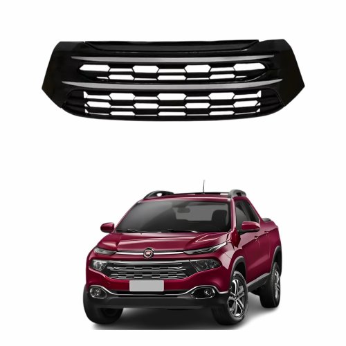 Grade Parachoque Fiat Toro 2016 2017 2018 2019 2020 2021 Preto Fosco Com Friso Cromado