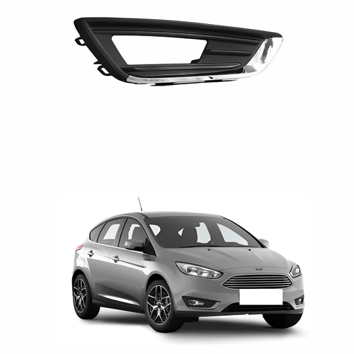 Grade Parachoque Ford Focus 2015 2016 2017 Com Furo Moldura Cromada Lado Direito Passageiro