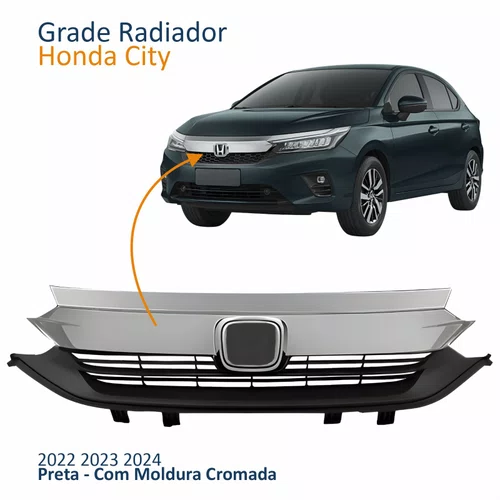 Grade Radiador Honda City 2022 2023 2024 Preta Com Moldura Cromada
