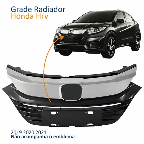 Grade Radiador Honda Hrv 2019 2020 2021 Black Piano Com Friso Cromado