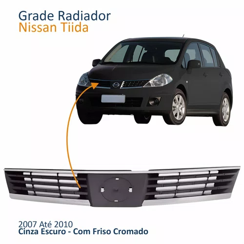 Grade Radiador Nissan Tiida 2007 2008 2009 2010 Cinza Escuro Com Friso Cromado
