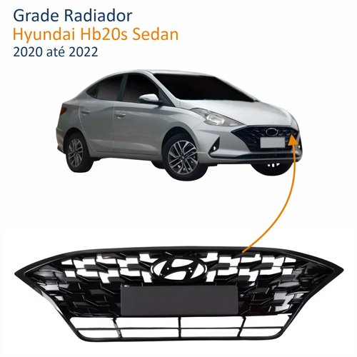 Grade Radiador HB20s Sedan 2020 Até 2022 Black Piano Com Moldura Black Piano