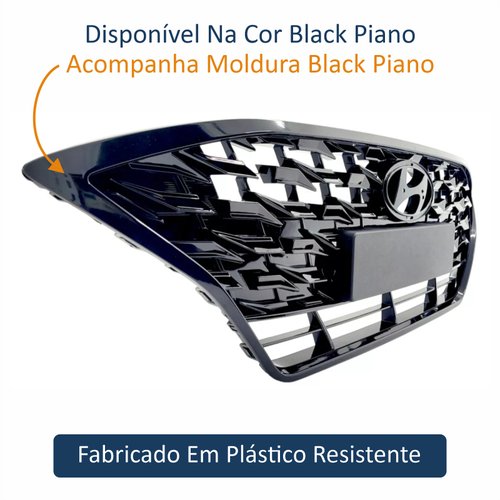 Grade Radiador HB20s Sedan 2020 Até 2022 Black Piano Com Moldura Black Piano