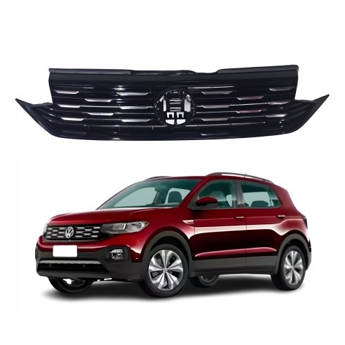 Grade Radiador Vw T-Cross 2019 Até 2023 Black Piano Com Detalhes Cromados E Friso Black Piano