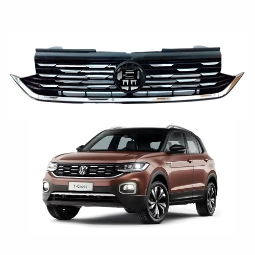 Grade Radiador Vw T-Cross 2019 Até 2023 Black Piano Com Detalhes e Friso Cromado