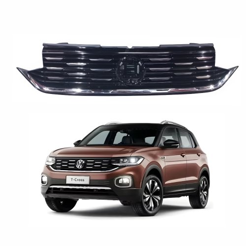 Grade Radiador Vw T-Cross 2019 Até 2023 Black Piano Com Detalhes E Friso Cromado - Completa