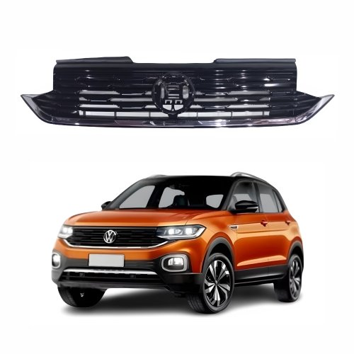 Grade Radiador Vw T-Cross 2019 Até 2023 Black Piano Com Friso Cromado - Completa