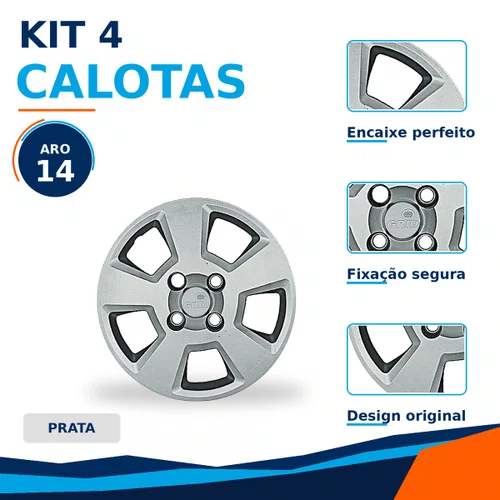 Kit 4 Calotas Aro 14 Prata Fiesta Hatch e Sedan 2008 a 2012