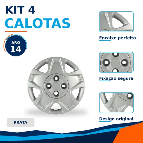 Kit 4 Calotas Aro 14 Prata Fiesta Hatch e Sedan 2011 a 2012