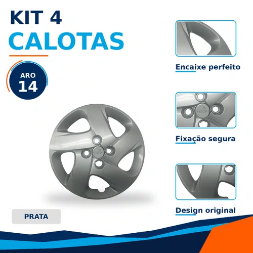 Kit 4 Calotas Aro 14 Prata Fiat Mobi 2019 2020 Grid - Referência: 298CB-Pta-E