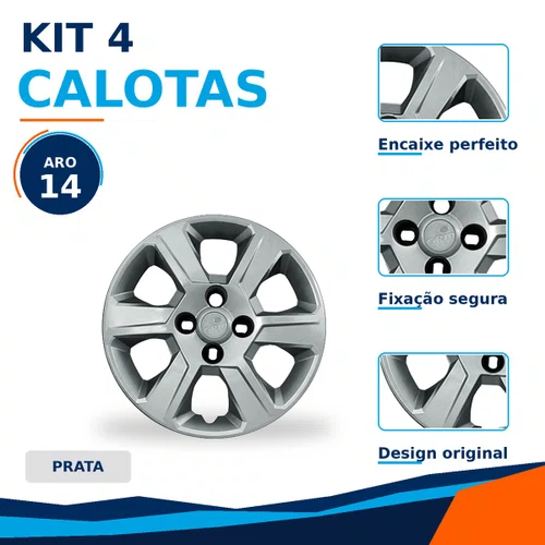 Kit 4 Calotas Aro 14 Prata Chevrolet Montana 2011 2012 2013 2014 2015 2016 2017 2018 2019 2020 Grid - Referência: 370CB-Pta-E