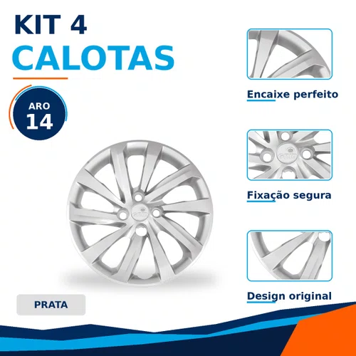 Kit 4 Calotas Aro 14 Prata Nova Strada 2021