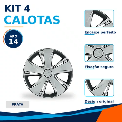 Kit 4 Calotas Aro 14 Prata Nissan New March 2015 2016 2017 2018 Grid - Referência: 451AR-Pta-E