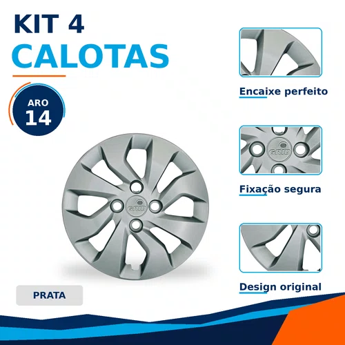 Kit 4 calotas aro 14p prata mod onix/prisma 2017/20