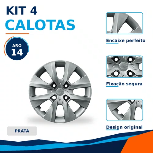 Kit 4 calotas aro 14p prata mod peugeot 206/207/208 2015/16