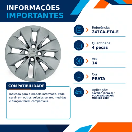 Kit 4 Calotas Aro 14 Prata Saveiro 2017 a 2018