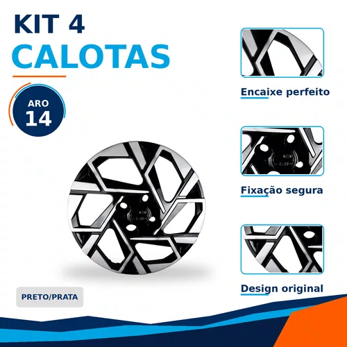 Kit 4 calotas aro 14p preto/prata mod argo 2017/20