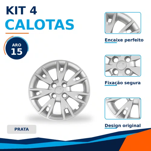 Kit 4 Calotas Aro 15 Prata Renault Logan e Sandero 2020 Grid - Referência: 878AR-Pta-E