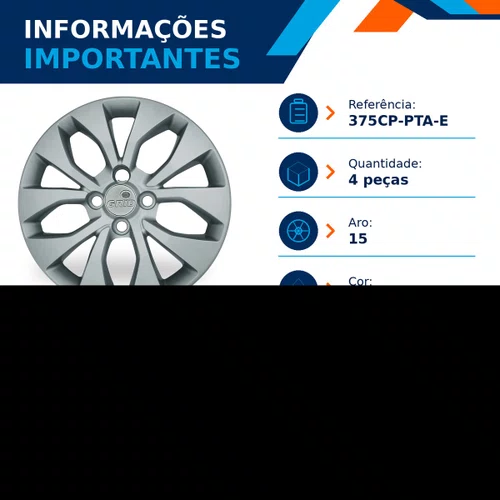 Kit 4 Calotas Aro 15 Prata Chevrolet Onix e Prisma 2012 2013 2014 2015 2016 Grid - Referência: 375CP-Pta-E