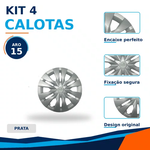 Kit 4 calotas aro 15a prata mod yaris 2023