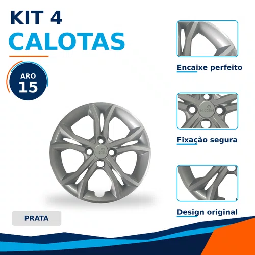 Kit 4 calotas aro 15p prata mod argo 2023