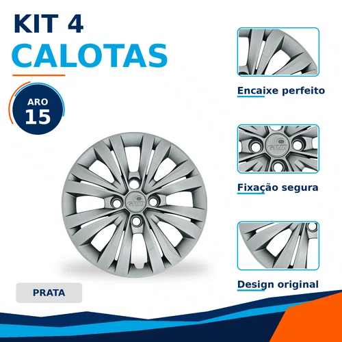 Kit 4 Calotas Aro 15 Prata Volkswagen Gol G7 2017 2018 Grid - Referência: 246CP-Pta-E
