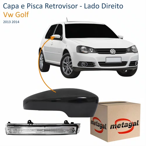 Kit Capa Com Pisca Retrovisor Vw Golf 2013 2014 Liso Lado Direito Passageiro