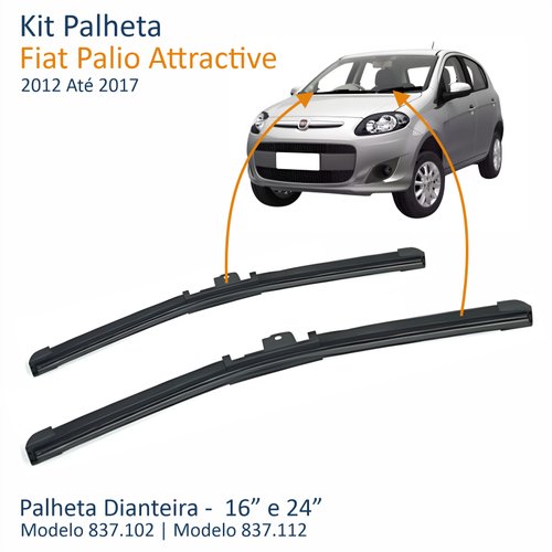 Kit de Palheta Multi Encaixes 12”, 16” e 24” Fiat Palio Attractive 2012 Até 2017