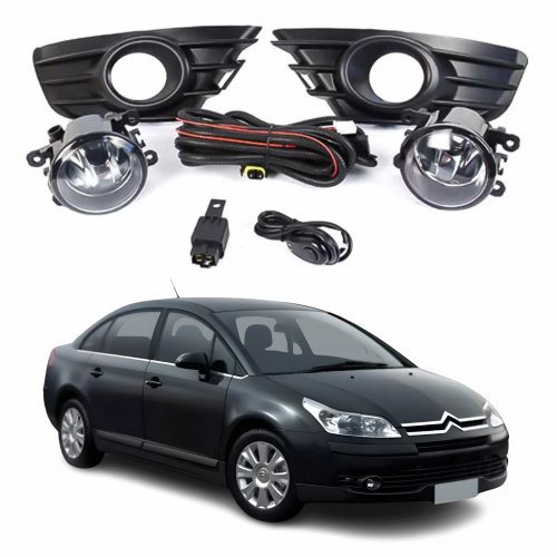 Kit Farol Auxiliar De Milha Citroen C4 Pallas 2006 Até 2012 Moldura Preta Botão Colante