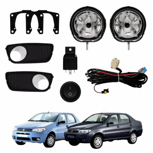 Kit Farol Auxiliar de Milha Fiat Palio G3 2004 até 2007 Siena G3 2004 até 2007 Strada G3 2004 até 2007 Moldura Cromada